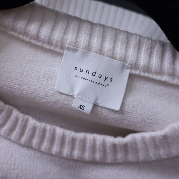 SUNDAYS Oversized Plush Crew Neck Sweater White with Black Stripes Women's XS - Picture 8 of 9